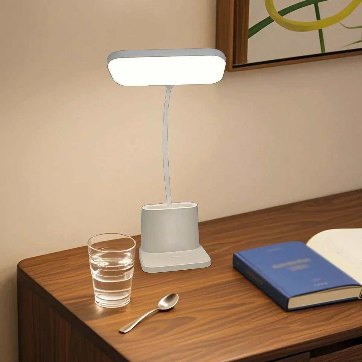 LED multi-functional desk lamp with stationery storage base, suitable for home reading bedside lighting and decorative lighting