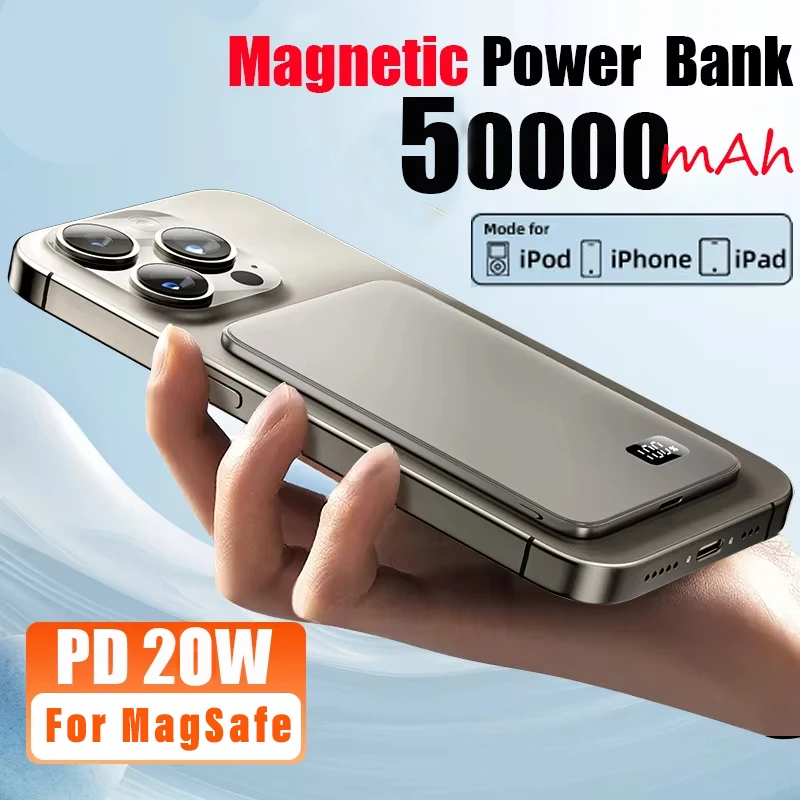 50000mAh Ultra Thin Power Bank Magnetic Wireless Fast Charging Portable Wireless Ultra Slim Card Design For iPhone Samsung