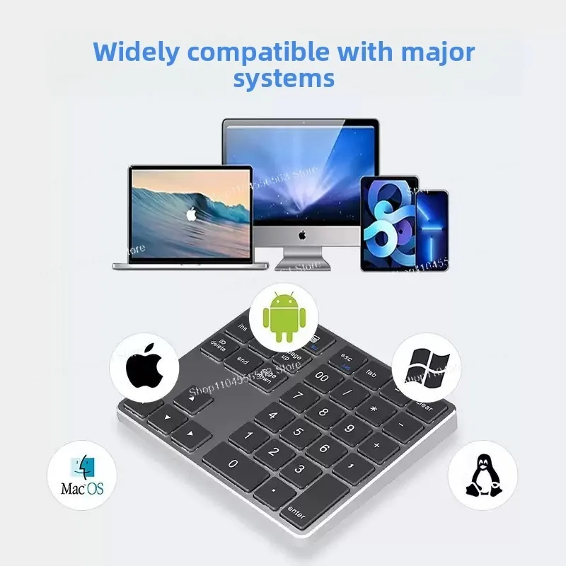 Aluminum Alloy 35 Key Wireless Bluetooth Numeric Keypad, Silent Office for Phone, Tablet, IPad, Laptop, Desktop Computer