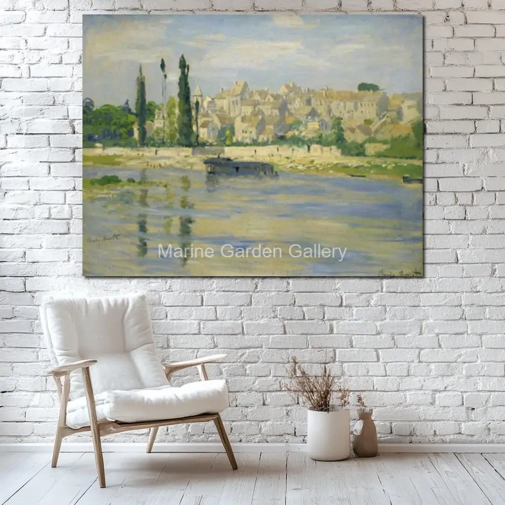 Extra Large Oil on Canvas Claude Monet Carrieres Saint Denis Hand Painted Artwork Abstract for Living Room Hallway Wall Decor