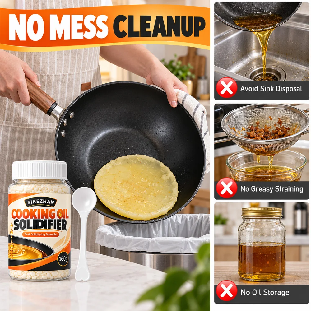 2026 New Cooking Oil Solidifier 160g, Used Frying Oil Hardener with Spoon, Kitchen Grease Disposal Granules for Home Cooking