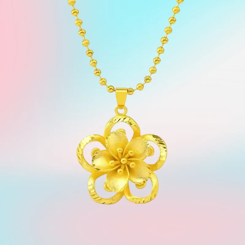 

new 9999 Real Gold 24K Fashion Large Flower Pendant Women's Gold Jewelry Necklace Accessories