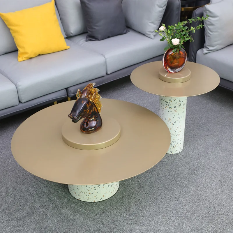 Nordic modern living room creative terrazzo combination coffee table Italian simple metal round corner table