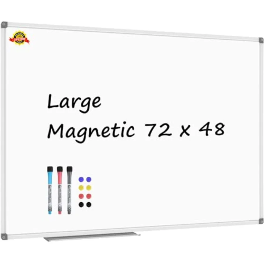 

Большая магнитная доска для сухого стирания 72 x 48 дюймов с алюминиевой рамой и лотком для маркеров для офиса и школы