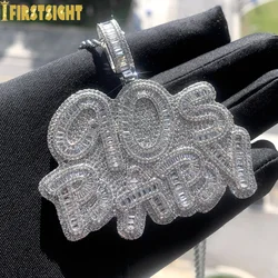 Iced Out Letter 90s Baby Prong Necklace Pendant for Men Silver Color Bling Cubic Zirconia Charm Hip Hop Jewelry