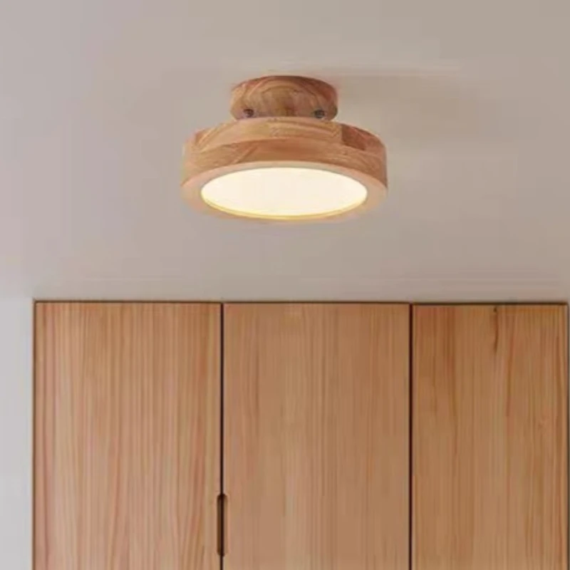 Nordic Simple Solid‑wood LED Ceiling Light Round Hallway Lamp Home Decor Lighting for Corridor Entryway Porch  Bedroom