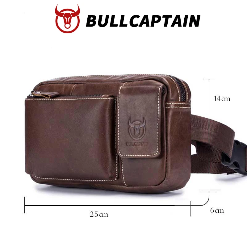 BULLCAPTIAN leather waist bag with belt, mobile phone bag, outdoor sports  Fanny Pack for men Men's Clutch Casual Key Bag view 6
