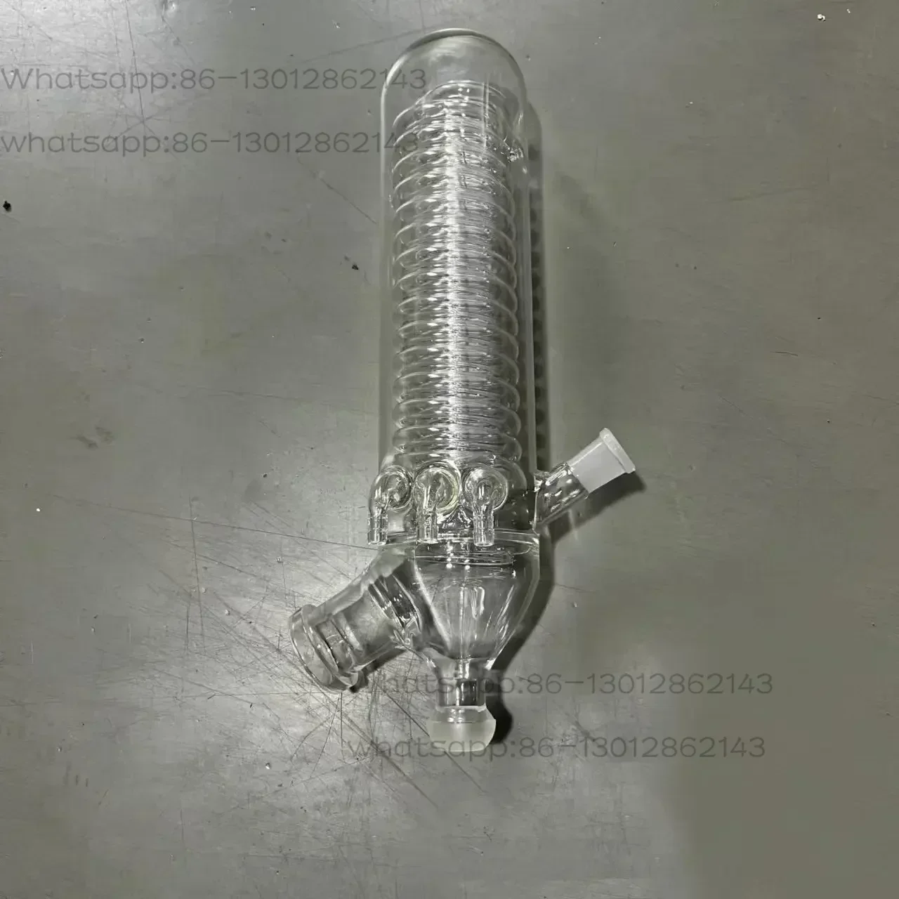 Glass, snake shaped, spherical, straight, double walled condenser