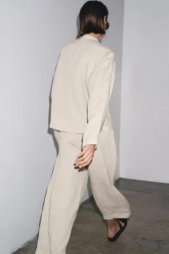 BB6660 2025 automne nouveaux vêtements pour femmes mode tempérament polyvalent lin col rond chemise à manches longues veste 4043011