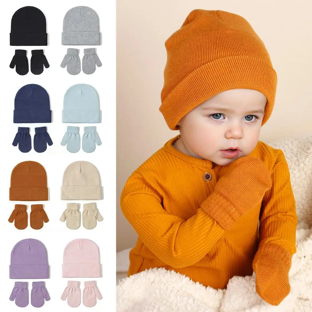 3-18 Months Fleece Lined Baby Beanies Mittens Set Winter Warm Kids Earflap Cap Pom Hat Gloves Girls Boys view 2