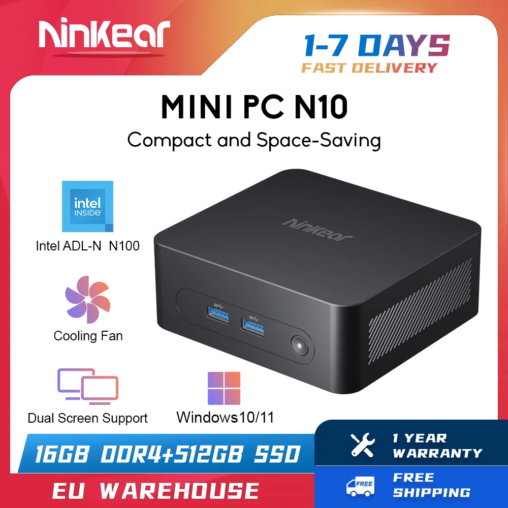 Ninkear N10 Mini PC Intel N100 fino a 3.4GHz 16GB DDR4 512GB SSD 2.4G + 5G WIFI HDMI 2.0*2 supporto computer dual-screen 11