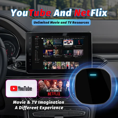 Imagen 2 del producto 2026 inalámbrico Android Auto Apple CarPlay Dual-WiFi Plug And Play adaptador inteligente AI Box con Youtube Netflix IPTV TikTok