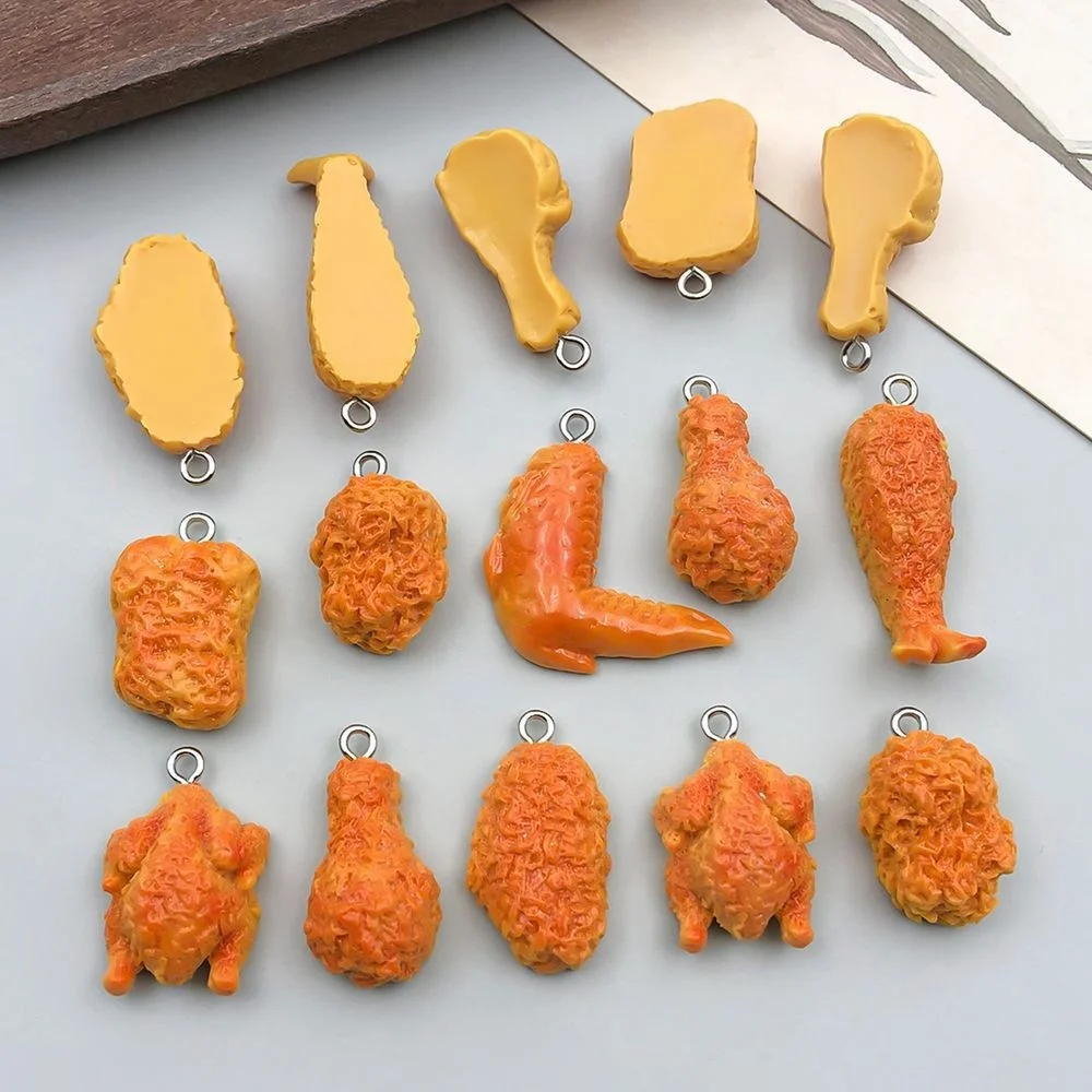 16pcs Resin Fried Chicken, Fried Chicken Wings, Fried Chicken Drumstick Charms Food Pendants for DIY Jewelry Making Accessory