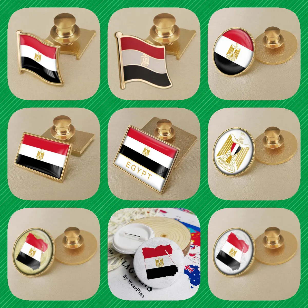 Egypt Egyptian Map Flag National Emblem National Flower Brooches Badges Lapel Pins