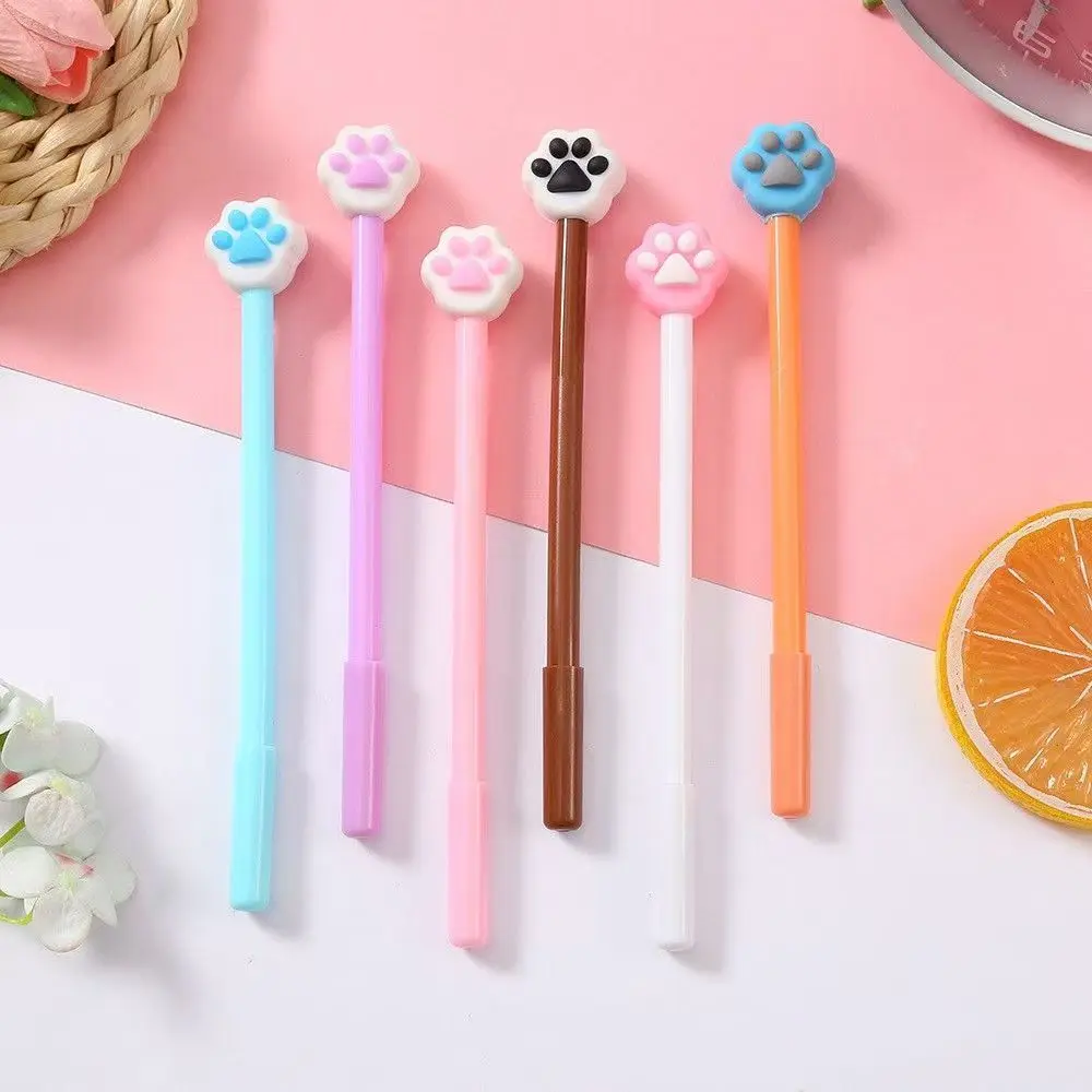 10PC 0.5mm Cute Cat Paw Style Neutral Pen Full Needle Tube Black Smooth Neutral Pen Color Mixed