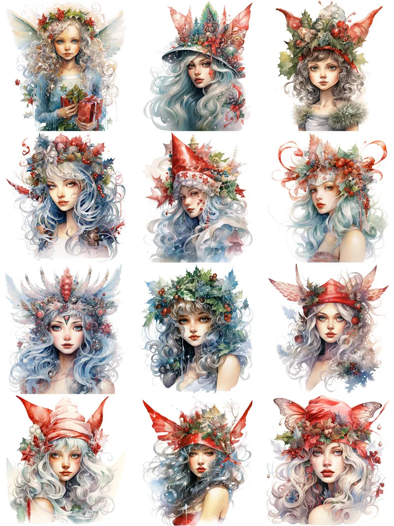 12Pcs/Pack Christmas Fairy Tales Sticker DIY Craft Scrapbooking Album Junk Journal Decorative Stickers