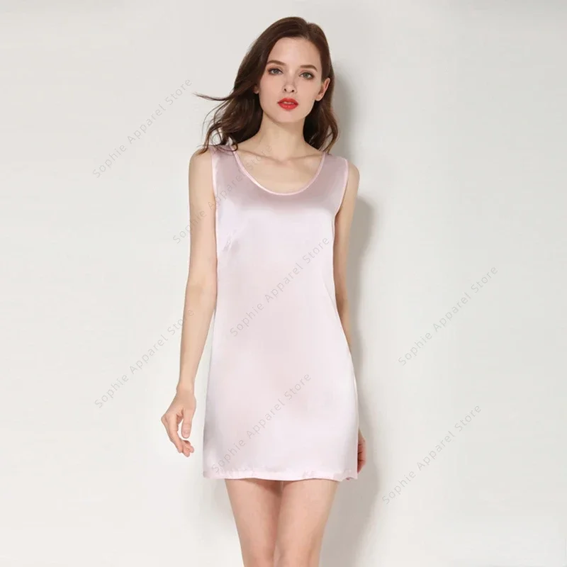 

100% Mulberry Silk Vest Skirt Camisole Round Neck Silk Tank Top Sleeveless