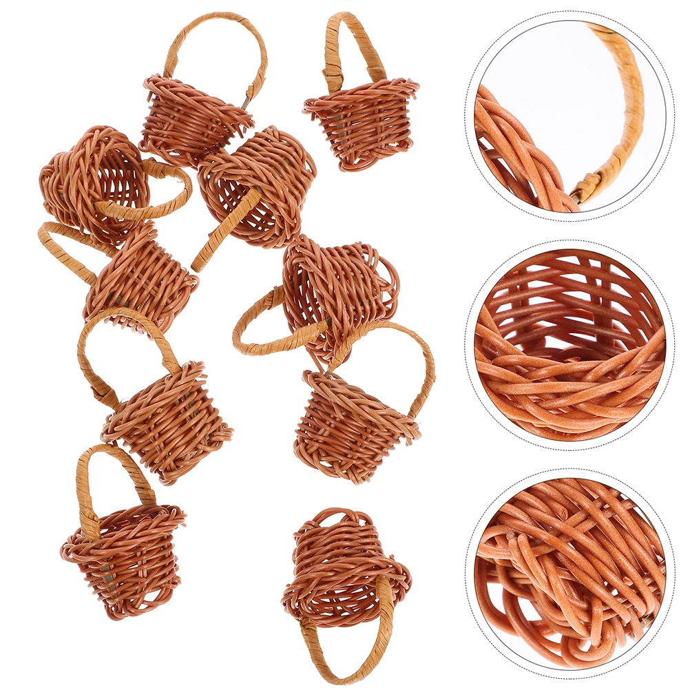 16Pcs Mini Rattan Handled Baskets Small Portable Basket Rustic Style Home Storage Photography Props Small Wall Basket