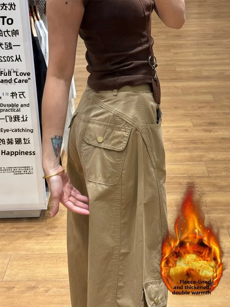 

plus Size Fce Lined Thiened Workwear Jeans Women's Autumn Winter High Waist Slim Straight Wide Leg Pants Pear ape Body