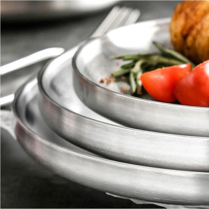 304 Stainless Steel Round Plate, Double-Walled Insulated Dinner Plate, Plates for Snack, Dishes & Fruit