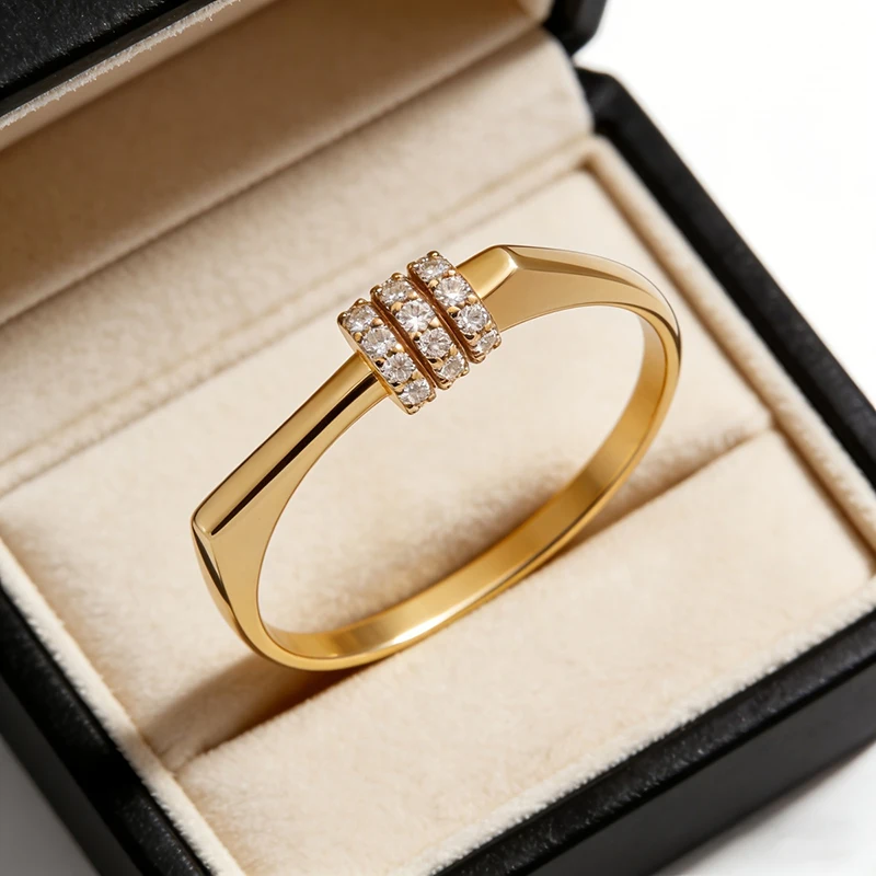 Huitan Mehrreihige Kubische Zirkonia Geometrische Ringe für Frauen Silberfarben/Goldfarben Minimalistischer Statement-Schmuck für Alltag und Party 2026 – Detail 11