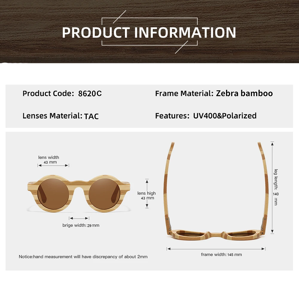 GM Natürliche Zebra Bambus Holz Aduit Sonnenbrille Handgemachte Polarisierte Gläser Spiegel Beschichtung Linsen Brillen Mit Geschenk Box 8620C – Detail 4