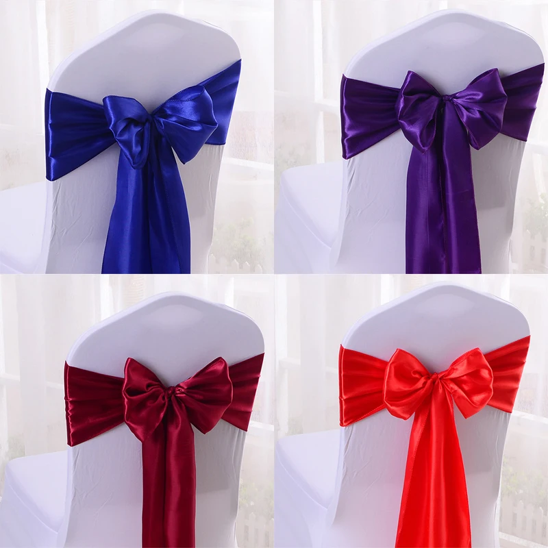 Colourful Satin Sash Wedding High Quality Chair Bow For Chair Covers Sash Birthday Party Hotel Show Decoration Wholesale