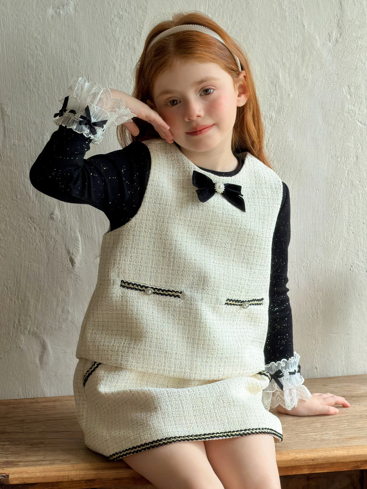 Girls 2 Piece Set – Bow Vest & Skirt Outfit for Christmas 2026, Elegant Princess Holiday Dress for Toddler Kids