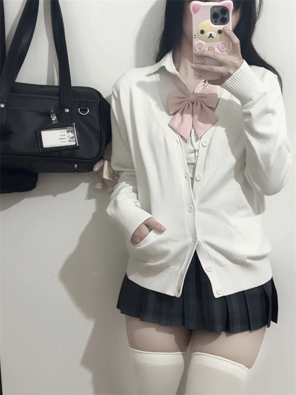 جاكيت نسائي ياباني بفتحة رقبة على شكل حرف V ، سويتر ، بالأزرار ، لطيف ، الخريف ، الشتاء ، المدرسة ، المراهقات ، ملابس الشارع ، الموضة ،