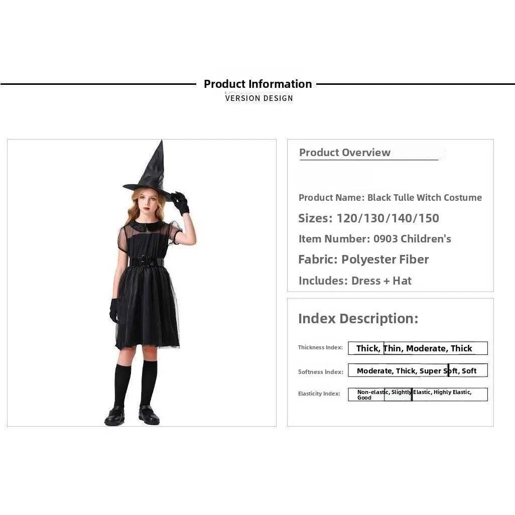 Bla Witch Costume Children's Wear Polyester Performance Clothes loween Ladies Faionable Outfit Traditional Chinese Eth...