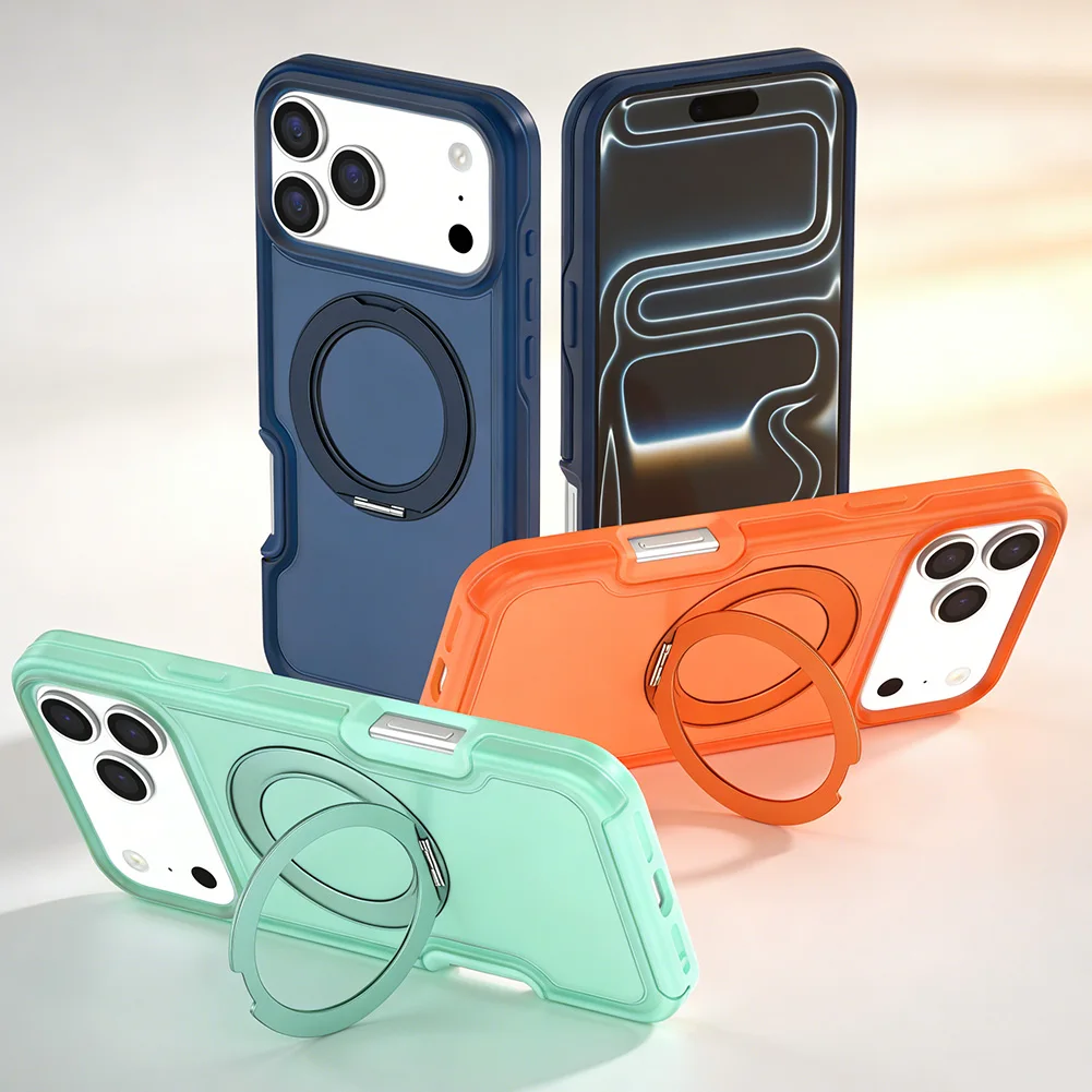 

360° Rotatable Metal Ring Stand Holder Case for IPhone 17 Pro Max 17 Air 16 15 14 + Military Defender Armor N52 Magnetic Cover
