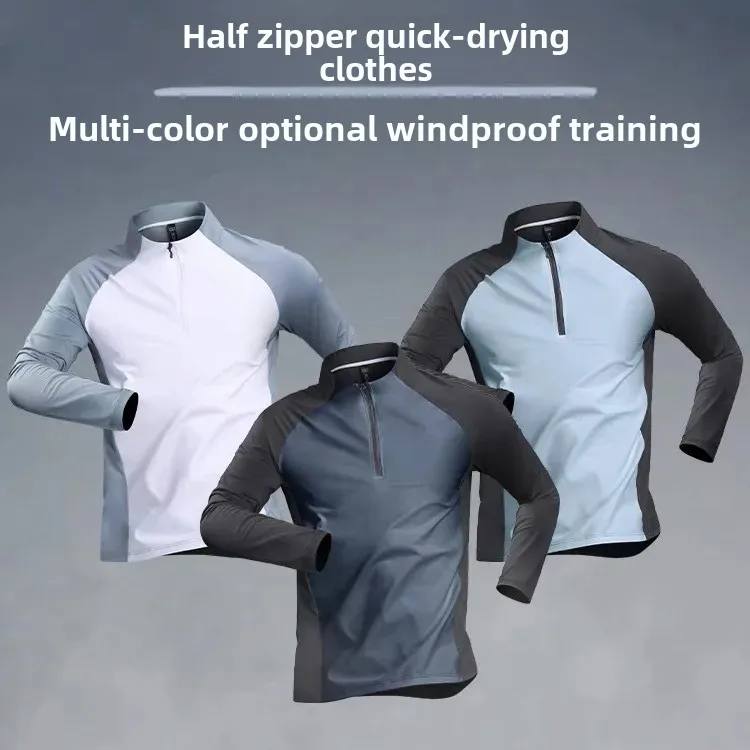 

2025 Spring and Autumn Quick-drying Stand Collar Zipper Long-sleeved Sports Sportswear Men's Jogging Fitness Training Suit