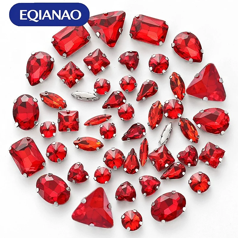 EQIANAO 50Pcs Mix Shape Silver Claw Rhinestones Multi-color Crystal Sew On Beads For Wedding Party DIY Decoration