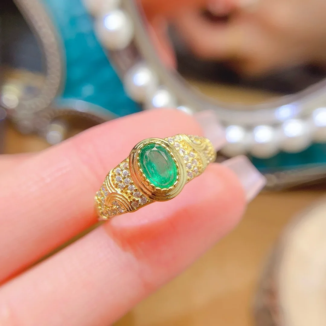 

Шикарное дизайнерское изумрудное кольцо S925, женское элегантное ювелирное изделие, роскошное изысканное внешнее видение, определение темперамента
