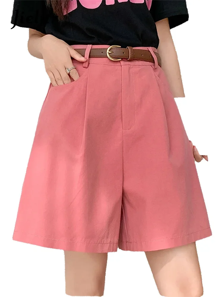 Jielur, pantalones cortos Cargo sencillos a la moda de verano para mujer, pantalones cortos ajustados de cintura alta de estilo coreano, ropa de trabajo informal holgada, pantalones cortos rosas y negros para mujer