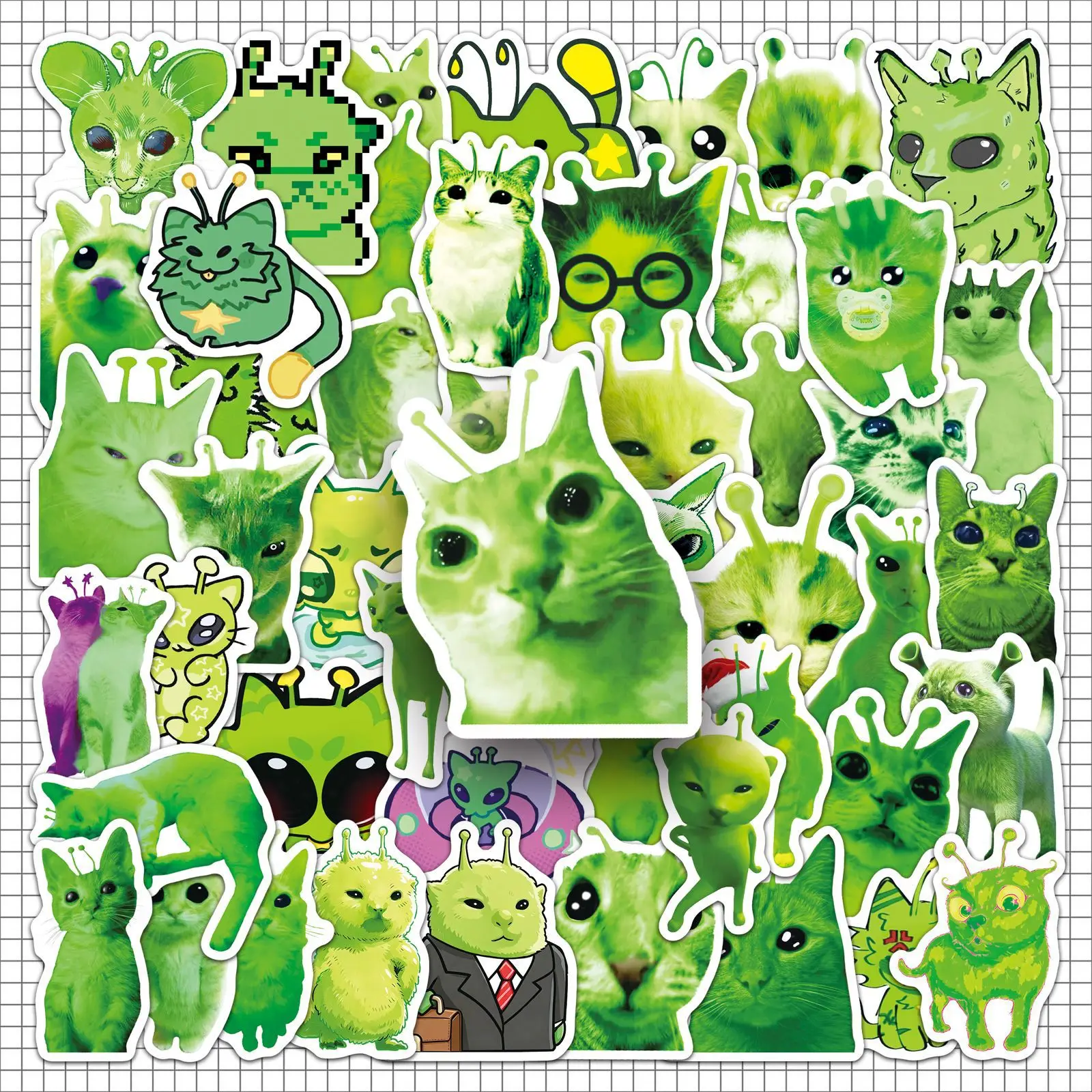 

50 pieces/set Abstract Alien Cat Funny Smell Popular Emoji Graffiti Stickers Waterproof Stickers for Cups and Refrigerators