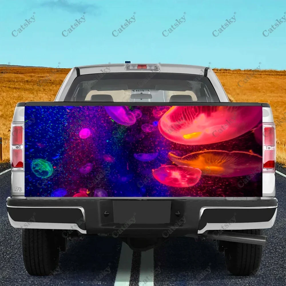 Red Jellyfish Mushroom Car Tail Trunk Protect Vinly Sticker Decal Car Hood Full Body Decoration Sticker for SUV Off-road Pickup