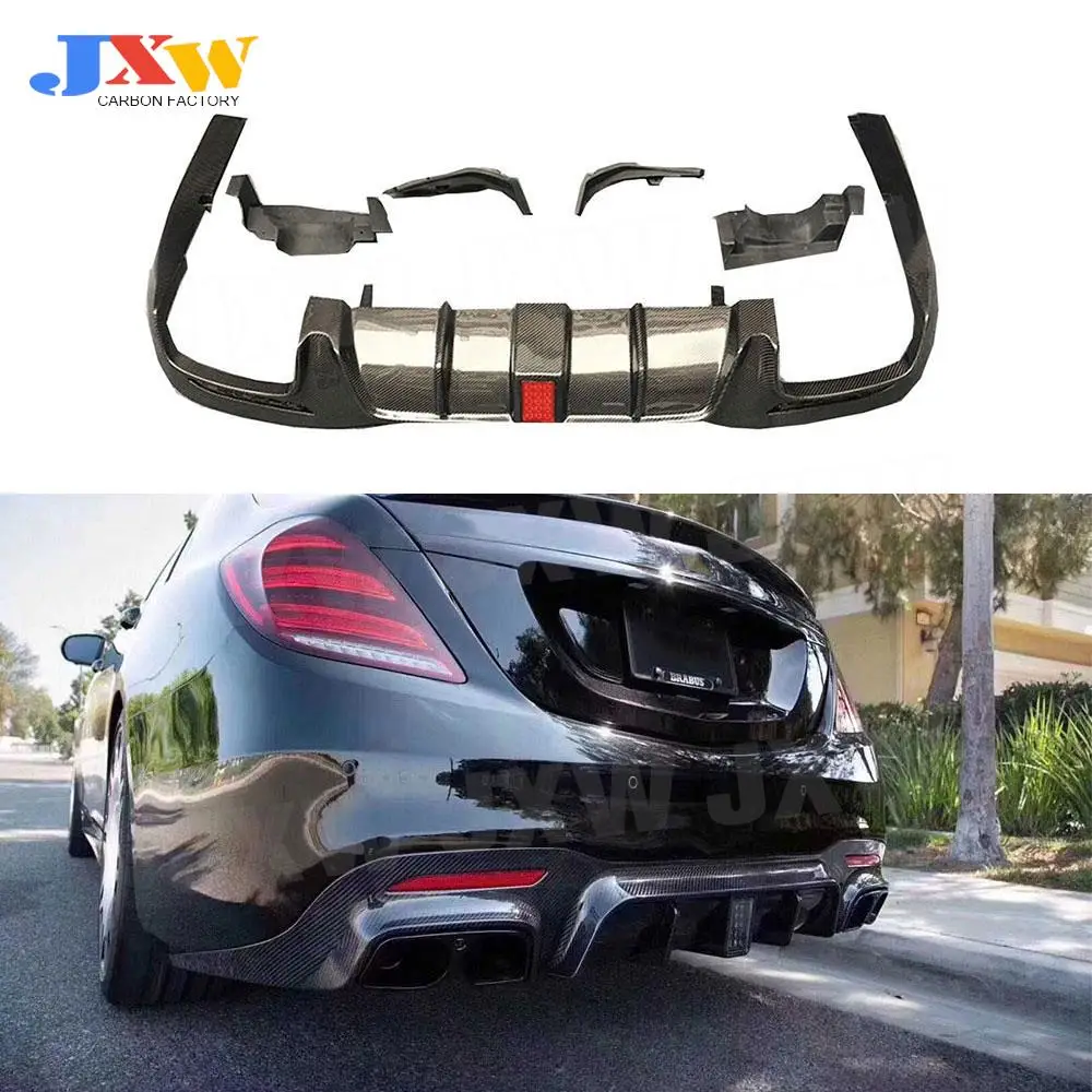 

For Benz S Class W222 S63 S65 Carbon Fiber Rear Diffuser With Tail Throa AMG B style 2018 2019 FRP Black Car Decorations