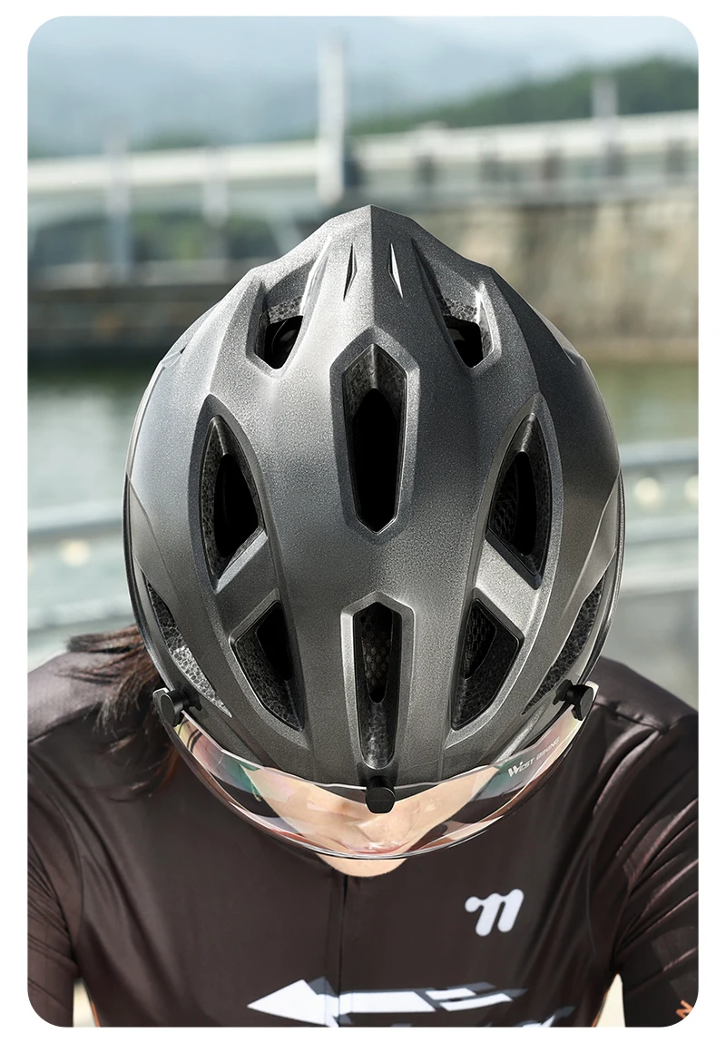 WEST BIKING Fahrradhelm mit magnetischem Visier, leichter Rennradhelm, 16 Belüftungsöffnungen, Insektenschutz, große Größe, Unisex, mehrfarbig – Detail 17