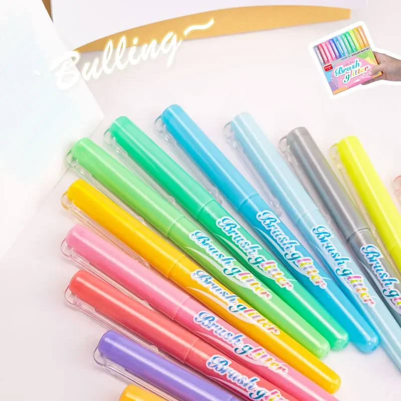 

Guangna 12 Colors/box Fine Glitter Highlighter Pen Set Fluorescent Markers Highlighters Pens Art Marker Cute Kawaii Stationery