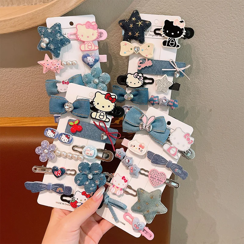 

10PCS New HelloKitty Headwear Cute Children Hair Clip Accessories For Girls Kids Forehead Hair Clips Set