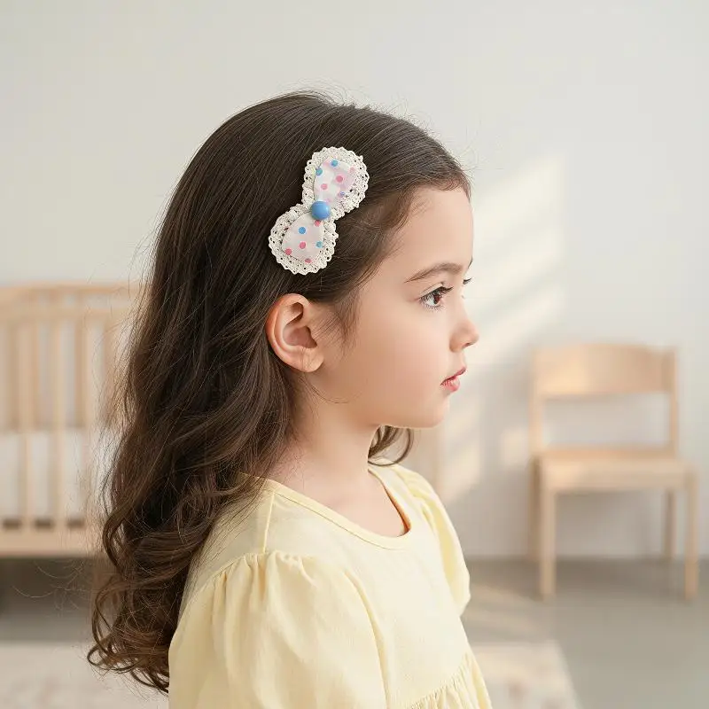 2Pcs Waterproof Lace Velcro Hair Clips Bow Pattern Non-slip Broken Hair Sorting Bangs Stickers for Little Girls Outing