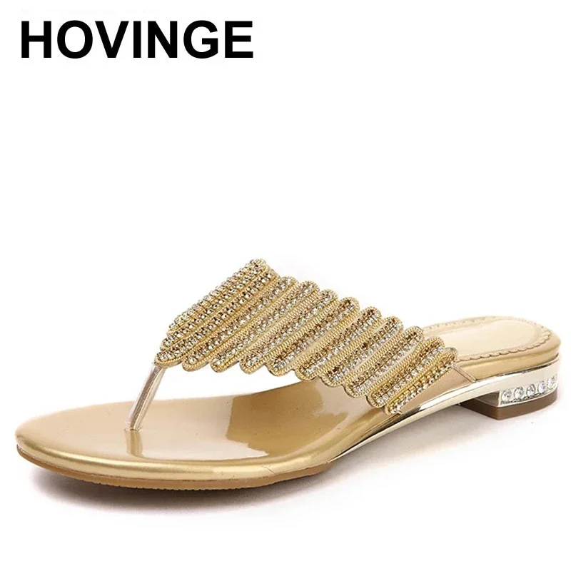 

HOVINGE Beach sandals women's new summer flip flop women's diamond flat slippers sweet non slip Bohemian women's shoes