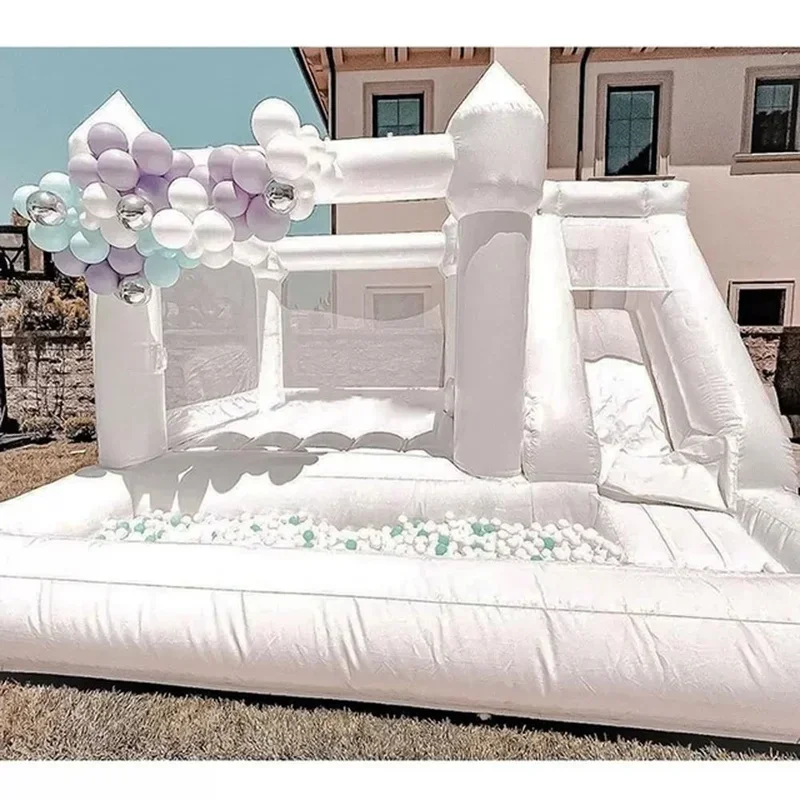 Casa de salto de casamento branca inflável castelo inflável slide comercial crianças combinação engraçada com poço de bola para chá de bebê