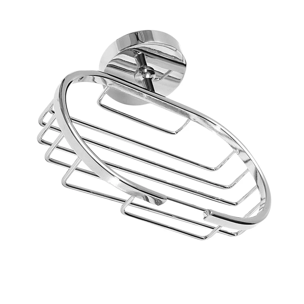 

Stainless Steel Soap Box Wall Mounted Round Draining Tray for Bathroom Shower Tub Counter Silver Soap Holder Rack