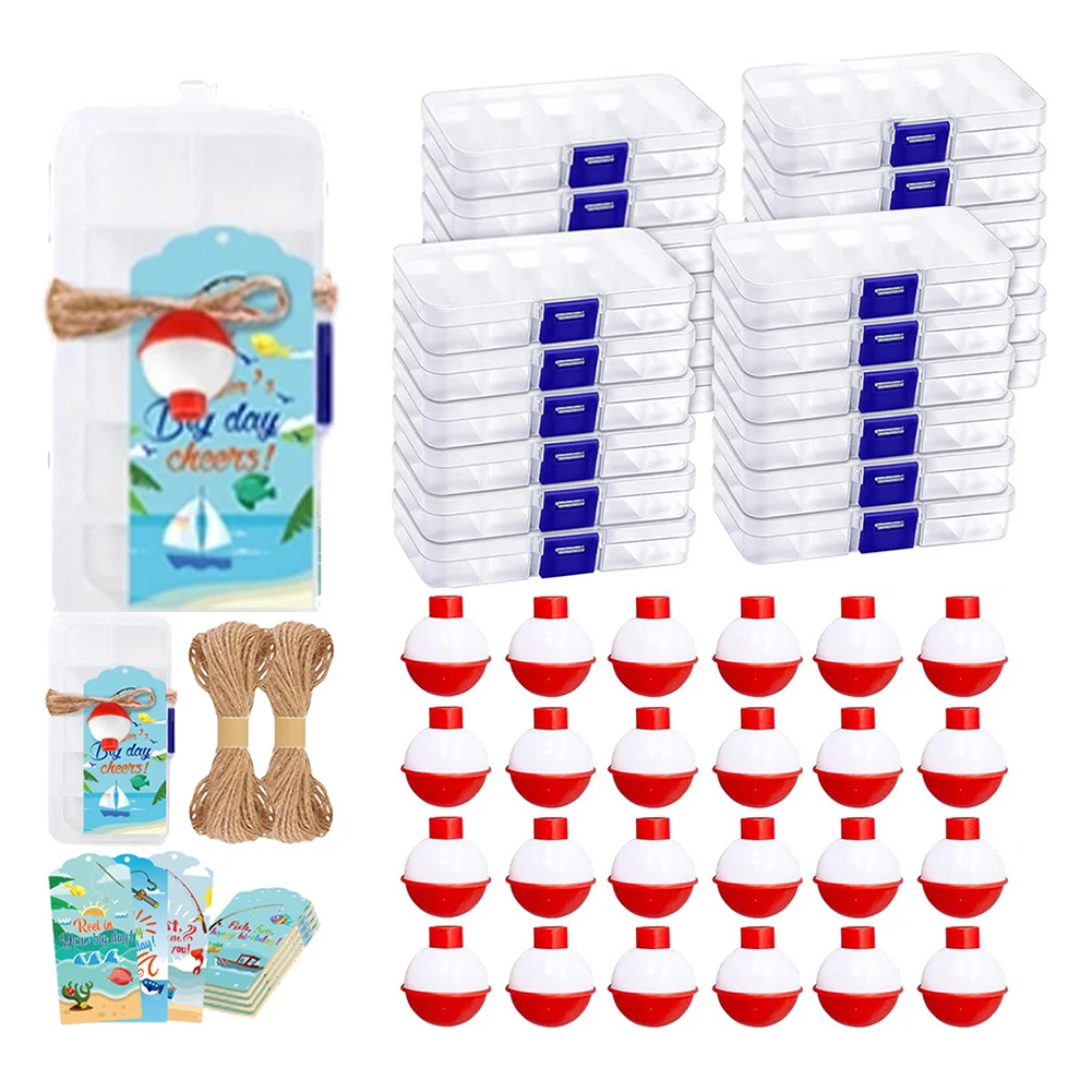 24 Sets Fishing Party Favor Kit Candy Little Tackle Boxes Floaters with Thank You Cards for Fishing Theme Party