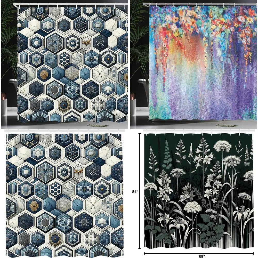 

Ambesonne темно-синяя занавеска для душа, современная абстрактная сотовая занавеска с внутривенным наполнением мандалы, пчелы и круги, тканевая ткань для ванной комнаты