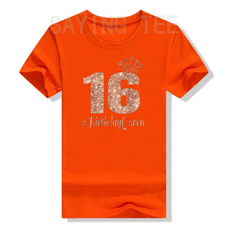 16th Birthday Queen Gift Teen Sweet Sixteen 16 Rose T-Shirt Girls Fashion B-day Tee Daughters Friends Gifts Short Sleeve Tops