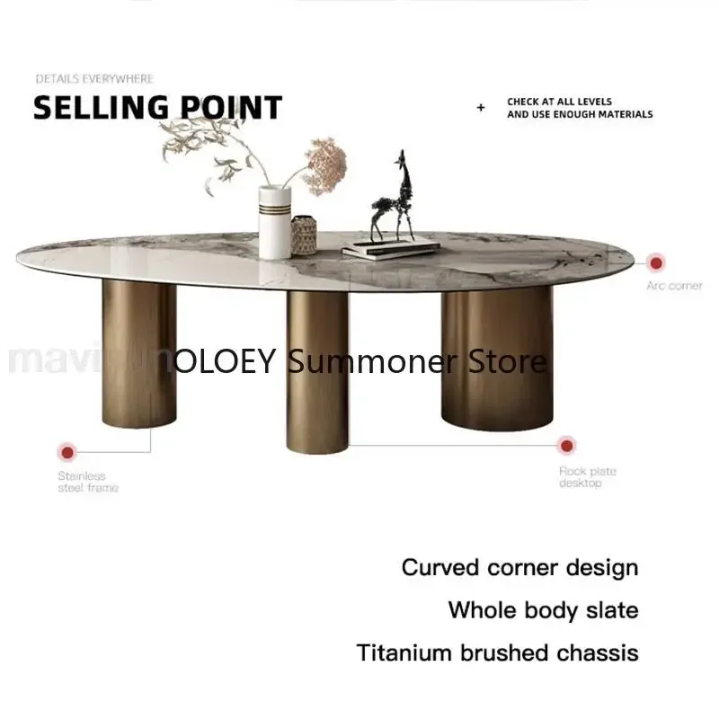 Owalne łupkowe połączenie stół i krzesło do jadalni dla dużej rodziny, nowoczesnej minimalistycznej luksusowej willi stół kuchenny Meble 화 Nowoczesne