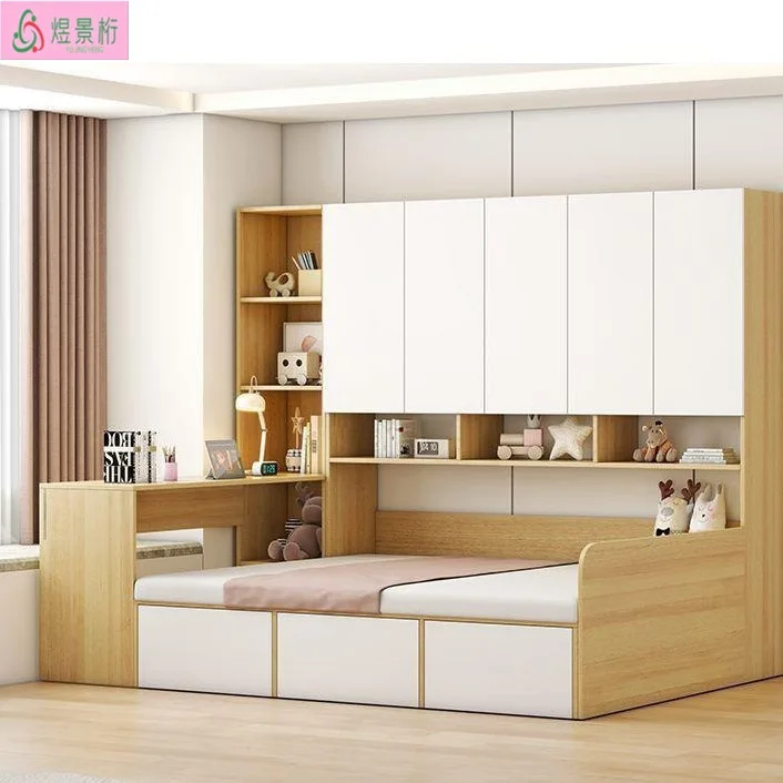 Small apartment tatami bed cabinet integrated with wardrobe desk children's bed bedroom multi-functional combination storage bed